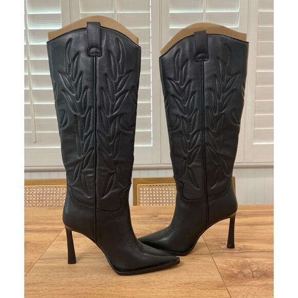 Steve Madden Kinzie Stiletto Western Tall Dress Boot Black Leather Size 7.5 NIB - Picture 8 of 16